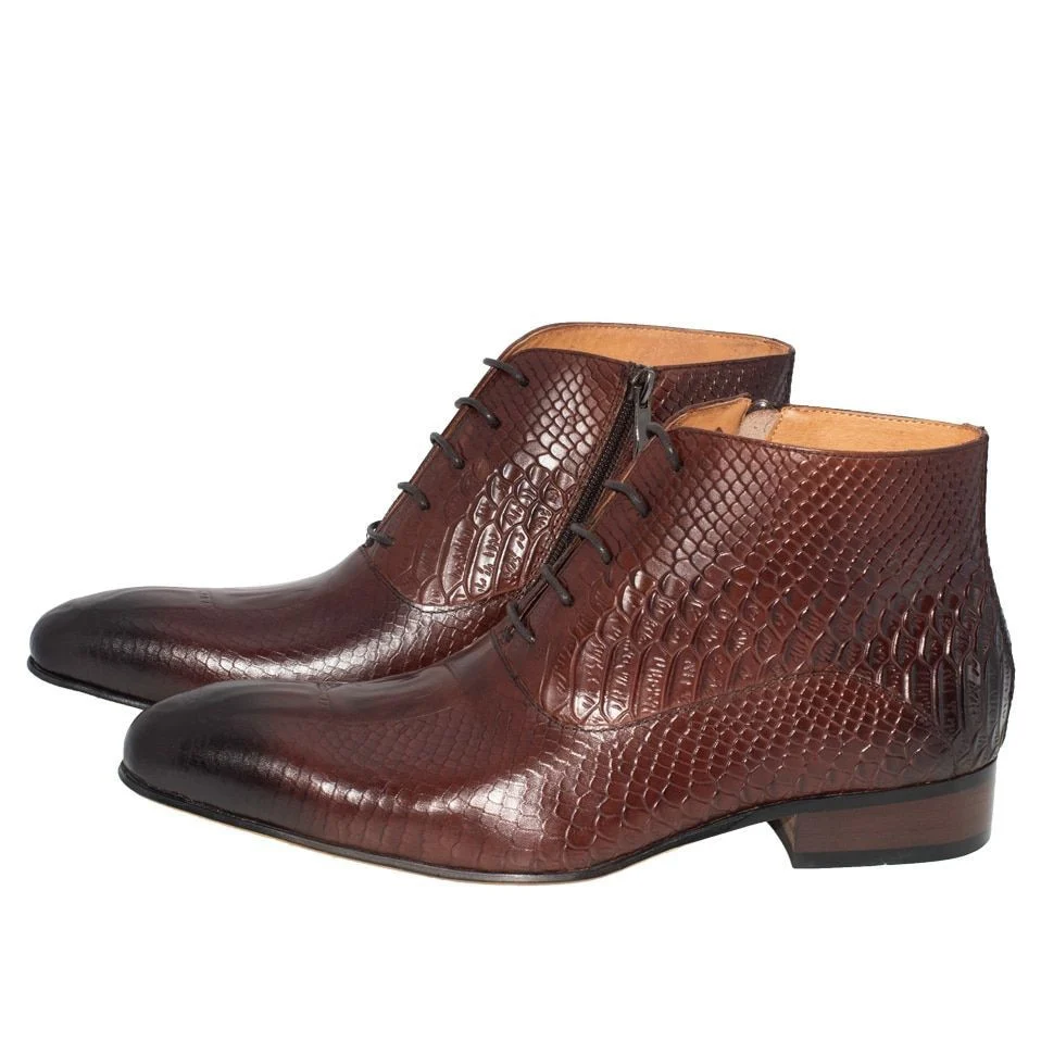 Men's Luxury Leather Dress Boots - Lace-Up and Zip Ankle Pointed Toe Oxfords in Black and Brown - Image 2