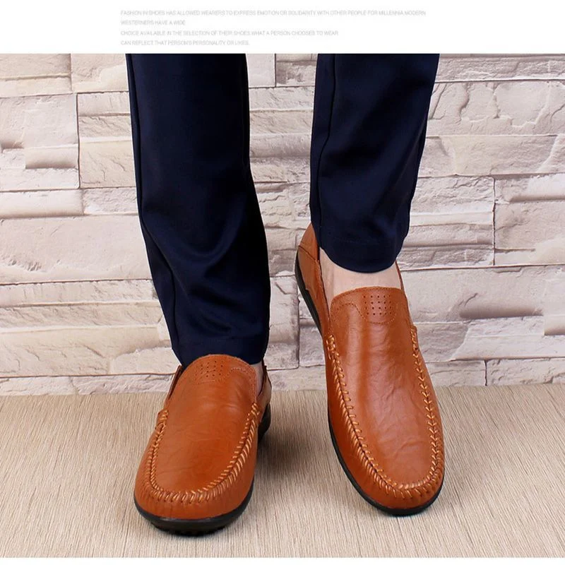 Merkmak Genuine Leather Fur-Lined Slip-On Shoes - Warm and Comfortable Men’s Casual Flats for Spring and Winter - Image 20