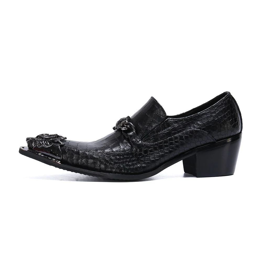 Christia Bella Fashion Chain Genuine Leather Men’s Business Shoes - Large Size Slip-On Metal Pointed Toe Formal Dress Shoes - Image 2