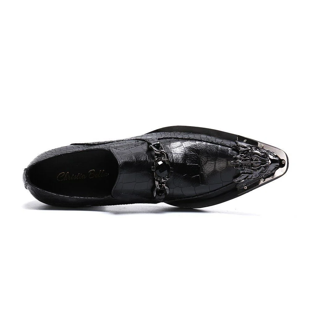 Christia Bella Fashion Chain Genuine Leather Men’s Business Shoes - Large Size Slip-On Metal Pointed Toe Formal Dress Shoes - Image 4