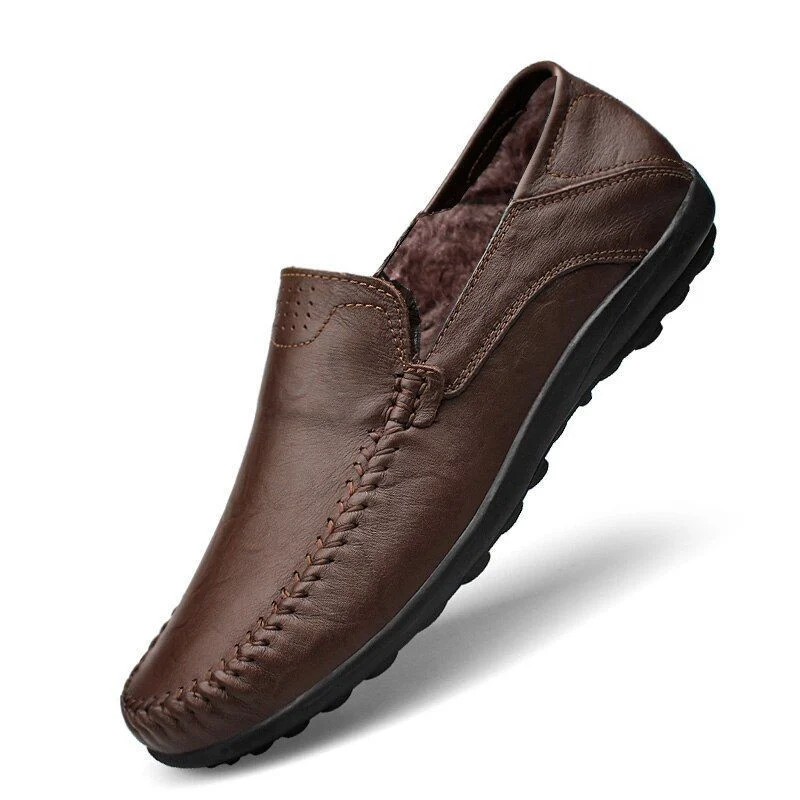 Merkmak Genuine Leather Fur-Lined Slip-On Shoes - Warm and Comfortable Men’s Casual Flats for Spring and Winter - Image 18