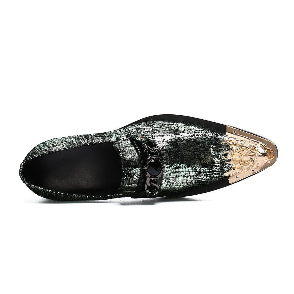 Christia Bella Fashion Chain Genuine Leather Men’s Business Shoes - Large Size Slip-On Metal Pointed Toe Formal Dress Shoes - Image 4