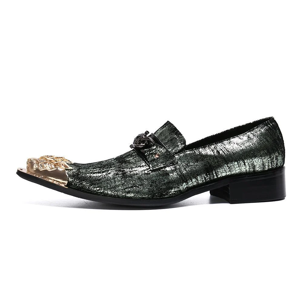 Christia Bella Fashion Chain Genuine Leather Men’s Business Shoes - Large Size Slip-On Metal Pointed Toe Formal Dress Shoes - Image 2