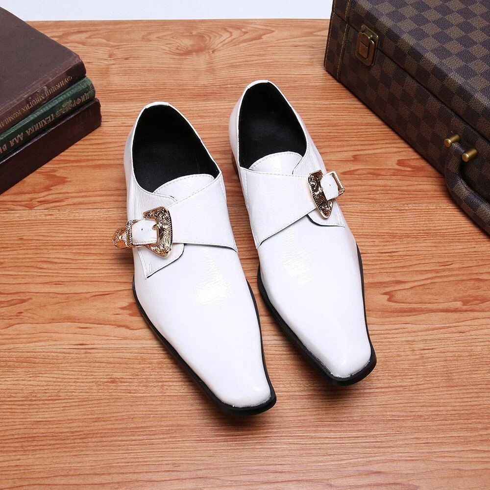 Christia Bella Fashion Simplicity Buckle Genuine Leather Men Business Monk Strap Shoes Plus Size Slip on Square Toe Formal Dress Shoes - Image 5