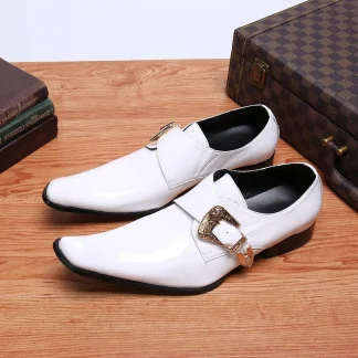 Christia Bella Fashion Simplicity Buckle Genuine Leather Men Business Monk Strap Shoes Plus Size Slip on Square Toe Formal Dress Shoes