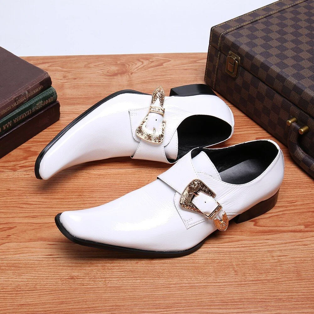 Christia Bella Fashion Simplicity Buckle Genuine Leather Men Business Monk Strap Shoes Plus Size Slip on Square Toe Formal Dress Shoes - Image 4