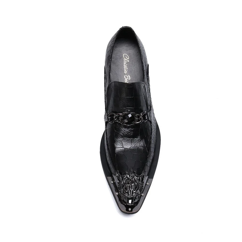 Christia Bella Fashion Chain Genuine Leather Men’s Business Shoes - Large Size Slip-On Metal Pointed Toe Formal Dress Shoes - Image 3