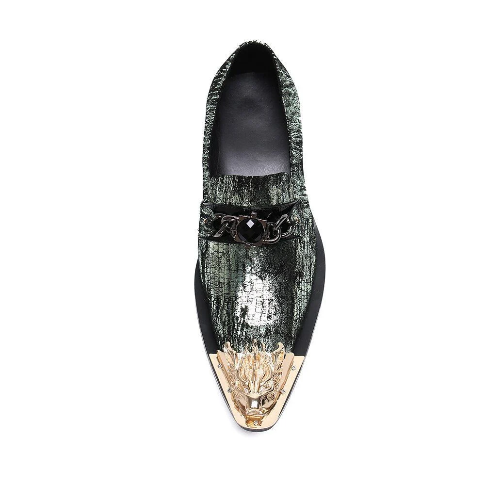 Christia Bella Fashion Chain Genuine Leather Men’s Business Shoes - Large Size Slip-On Metal Pointed Toe Formal Dress Shoes - Image 3