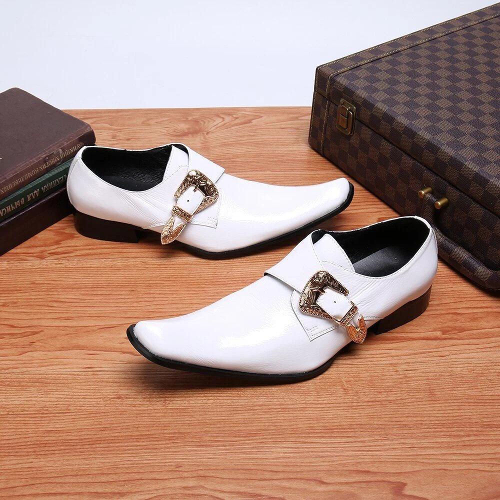 Christia Bella Fashion Simplicity Buckle Genuine Leather Men Business Monk Strap Shoes Plus Size Slip on Square Toe Formal Dress Shoes - Image 2