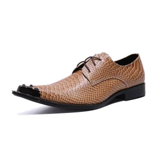 Christia Bella Fashion Men’s Snake Skin Oxford Shoes - Large Size Metal Pointed Toe Formal Business Shoes