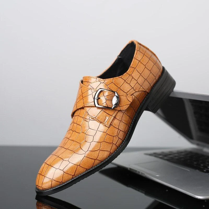 Men's Vintage Handmade Leather Monk Strap Dress Shoes - British Brogue Style Wedding Formal Shoes - Image 2