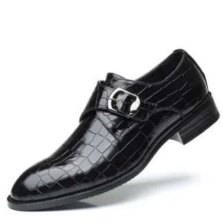 Men's Vintage Handmade Leather Monk Strap Dress Shoes - British Brogue Style Wedding Formal Shoes