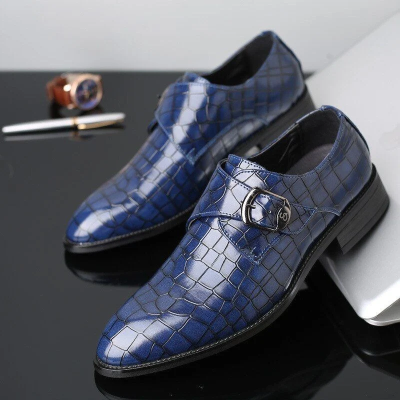 Men's Vintage Handmade Leather Monk Strap Dress Shoes - British Brogue Style Wedding Formal Shoes - Image 5
