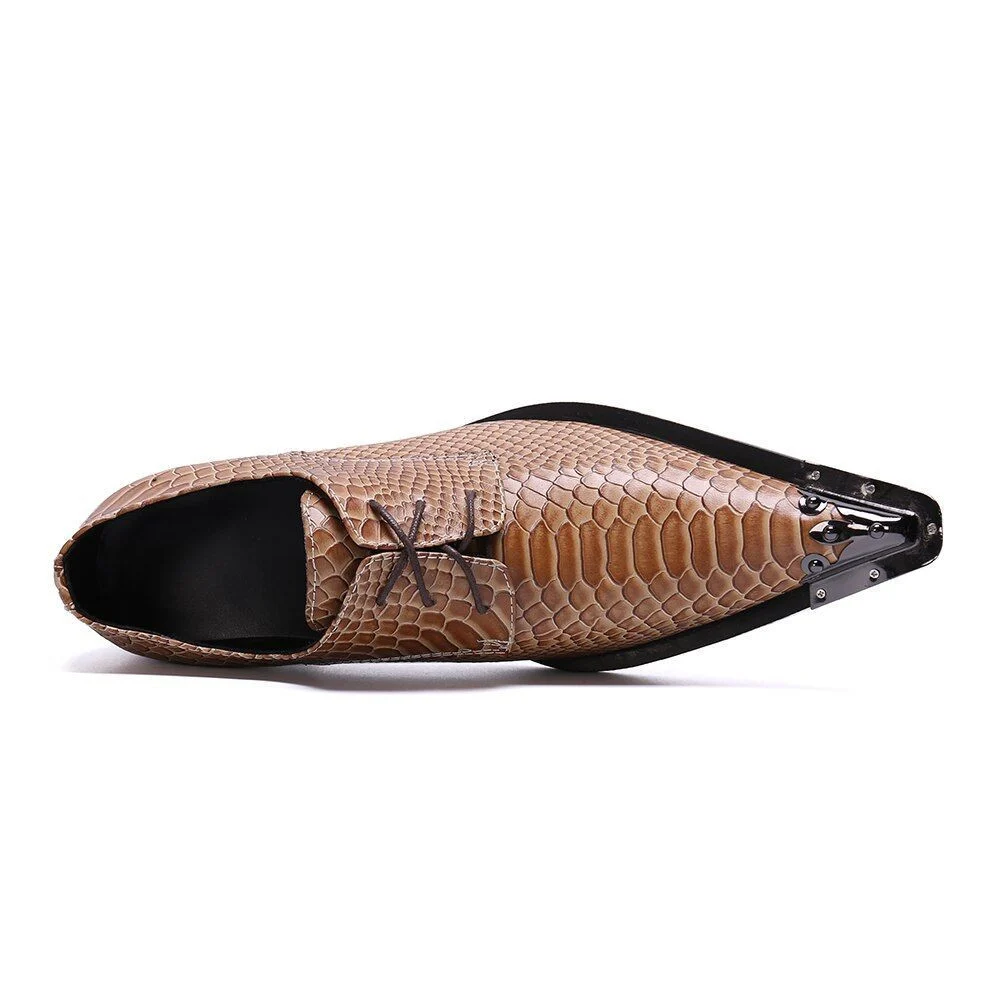 Christia Bella Fashion Men’s Snake Skin Oxford Shoes - Large Size Metal Pointed Toe Formal Business Shoes - Image 3