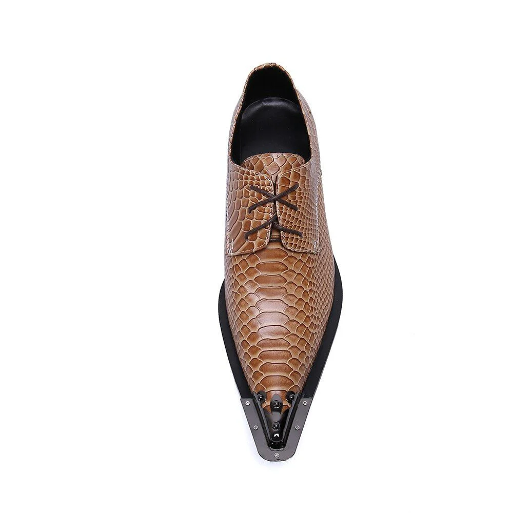 Christia Bella Fashion Men’s Snake Skin Oxford Shoes - Large Size Metal Pointed Toe Formal Business Shoes - Image 4