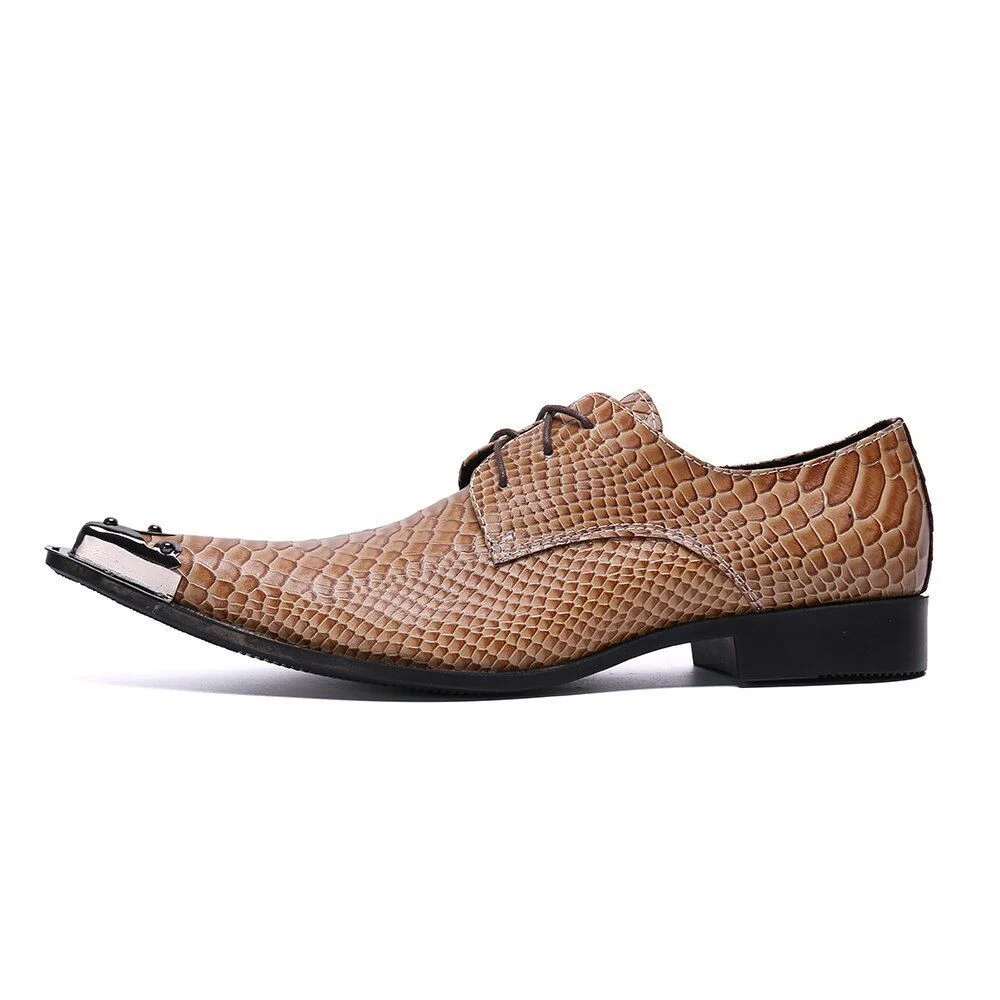 Christia Bella Fashion Men’s Snake Skin Oxford Shoes - Large Size Metal Pointed Toe Formal Business Shoes - Image 2