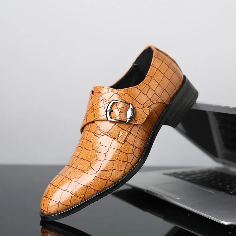 Men's Vintage Handmade Leather Monk Strap Dress Shoes - British Brogue Style Wedding Formal Shoes - Image 7