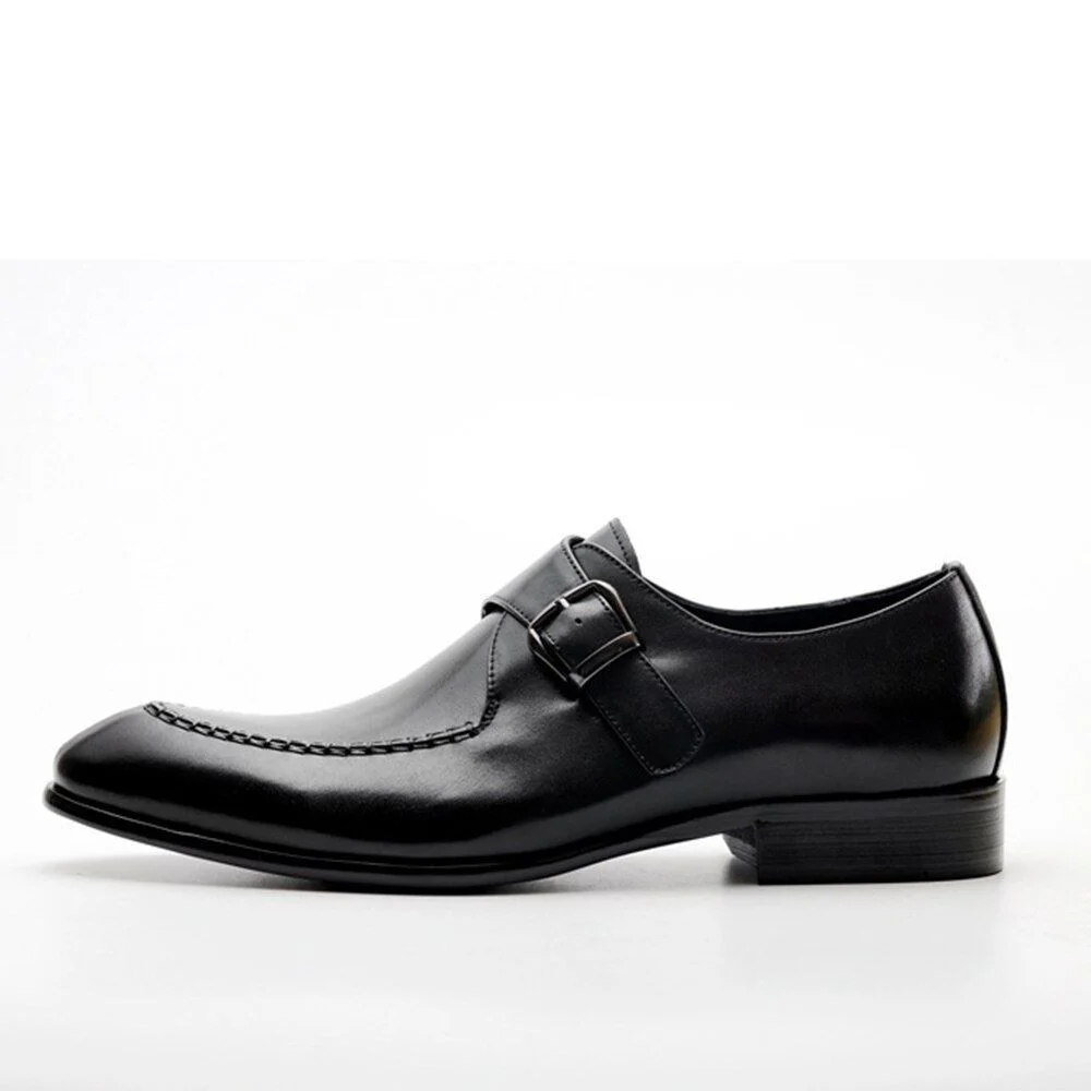 Sipriks Men's Genuine Leather Monk Strap Topsiders - Black Formal Tuxedo Shoes for Business and Suits - Image 3