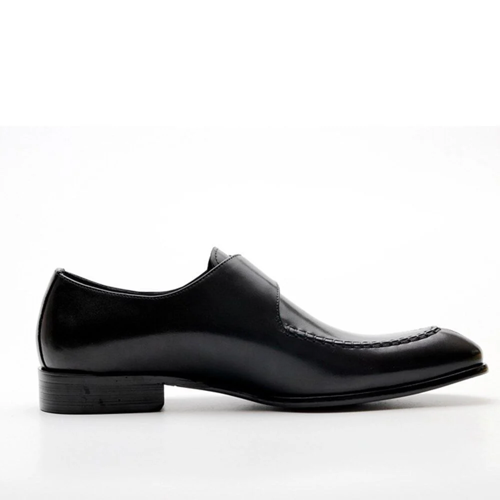 Sipriks Men's Genuine Leather Monk Strap Topsiders - Black Formal Tuxedo Shoes for Business and Suits - Image 2