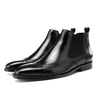 New Arrival Men's Chelsea Short Boots - Genuine Leather Retro Brogue High-Quality Handmade Business Shoes