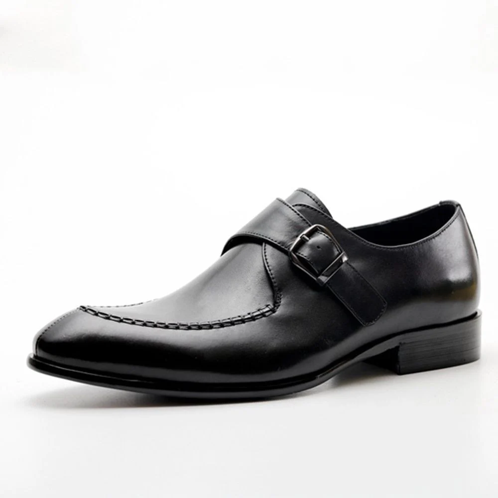 Sipriks Men's Genuine Leather Monk Strap Topsiders - Black Formal Tuxedo Shoes for Business and Suits - Image 5