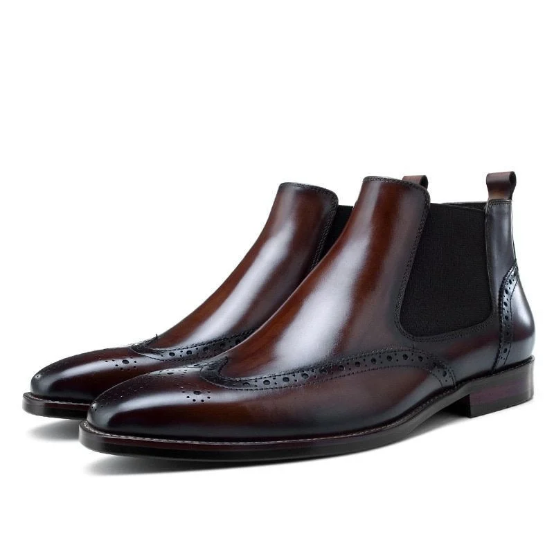 New Arrival Men's Chelsea Short Boots - Genuine Leather Retro Brogue High-Quality Handmade Business Shoes - Image 2