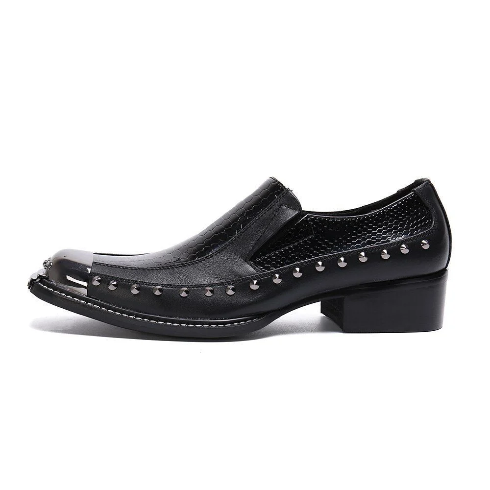 Snake Pattern Genuine Leather Men's Business Loafer Shoes - Image 2