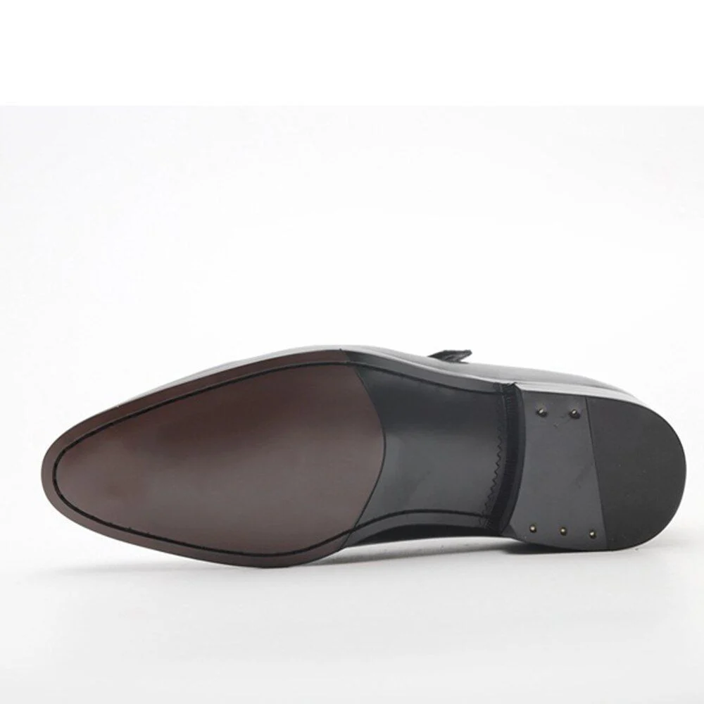 Sipriks Men's Genuine Leather Monk Strap Topsiders - Black Formal Tuxedo Shoes for Business and Suits - Image 4