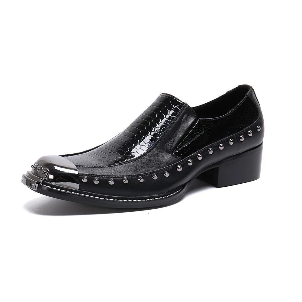 Snake Pattern Genuine Leather Men's Business Loafer Shoes - Image 3