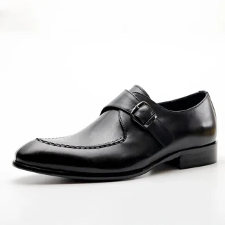 Sipriks Men's Genuine Leather Monk Strap Topsiders - Black Formal Tuxedo Shoes for Business and Suits