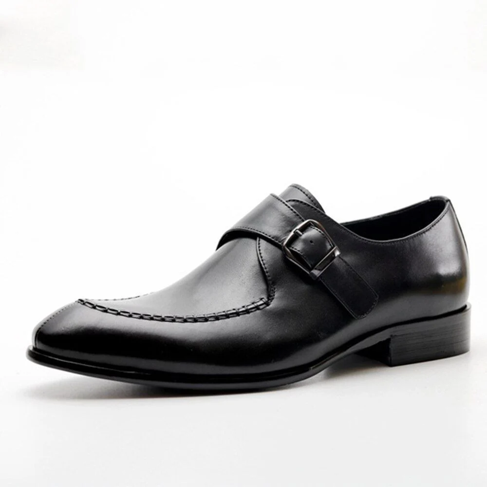 Sipriks Men's Genuine Leather Monk Strap Topsiders - Black Formal Tuxedo Shoes for Business and Suits