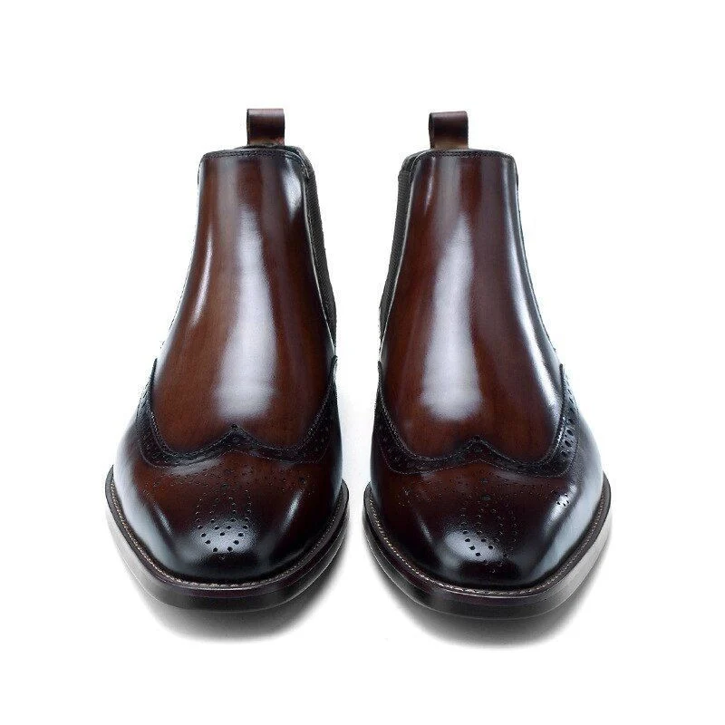 New Arrival Men's Chelsea Short Boots - Genuine Leather Retro Brogue High-Quality Handmade Business Shoes - Image 3