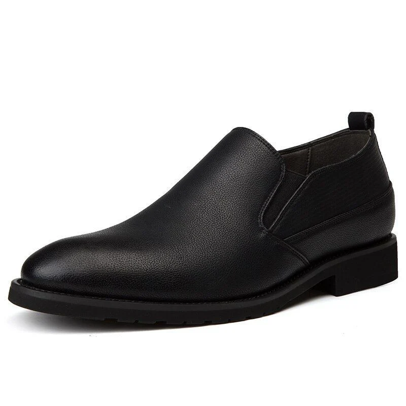 Misalwa Solid Leather Men’s Casual Dress Shoes - Khaki Slip-On Business Loafers with Elastic Band - Image 2