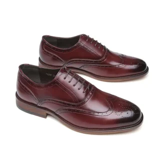 Misalwa Genuine Leather Full Brogue Men's Dress Shoes - Luxurious Claret Vintage Style for Business, Weddings, and Formal Suits