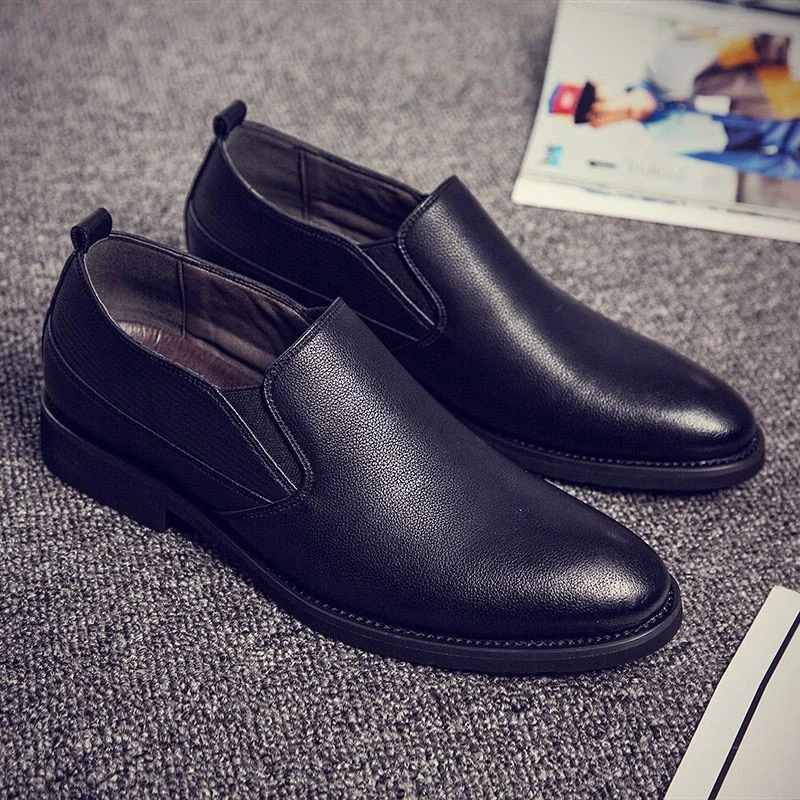 Misalwa Solid Leather Men’s Casual Dress Shoes - Khaki Slip-On Business Loafers with Elastic Band - Image 7