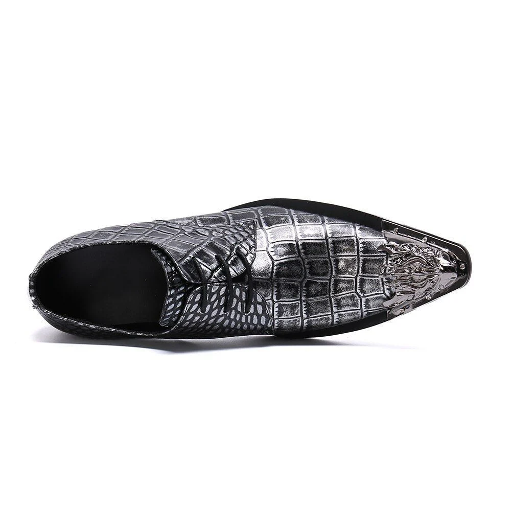 Christia Bella Business Snake Skin Lace-Up Shoes - Pointed Toe Fashion Formal Dress Shoes for Men - Image 4