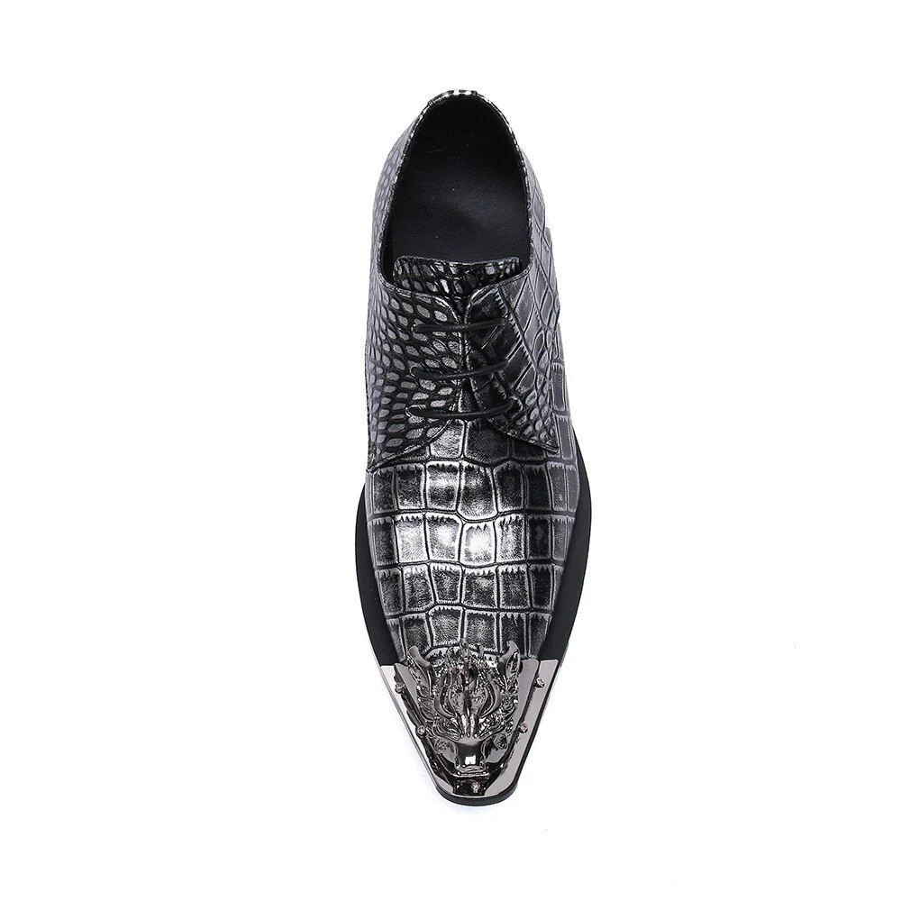Christia Bella Business Snake Skin Lace-Up Shoes - Pointed Toe Fashion Formal Dress Shoes for Men - Image 2