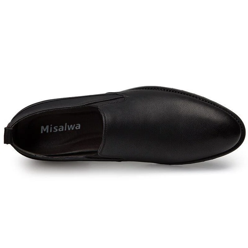 Misalwa Solid Leather Men’s Casual Dress Shoes - Khaki Slip-On Business Loafers with Elastic Band - Image 3