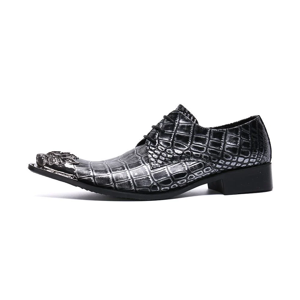 Christia Bella Business Snake Skin Lace-Up Shoes - Pointed Toe Fashion Formal Dress Shoes for Men - Image 3