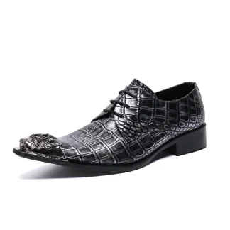 Christia Bella Business Snake Skin Lace-Up Shoes - Pointed Toe Fashion Formal Dress Shoes for Men