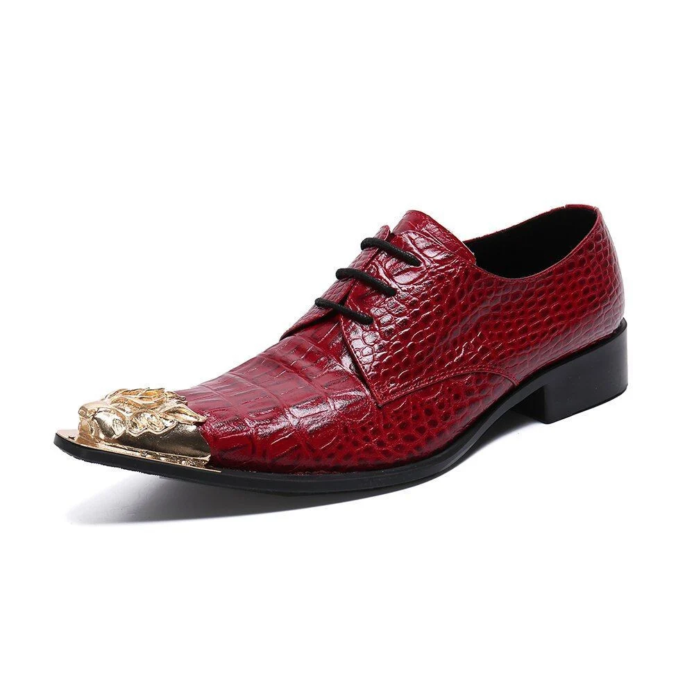 Christia Bella Snake Skin Genuine Leather Business Shoes - Fashion Plus Size Metal Pointed Toe Formal Shoes for Men