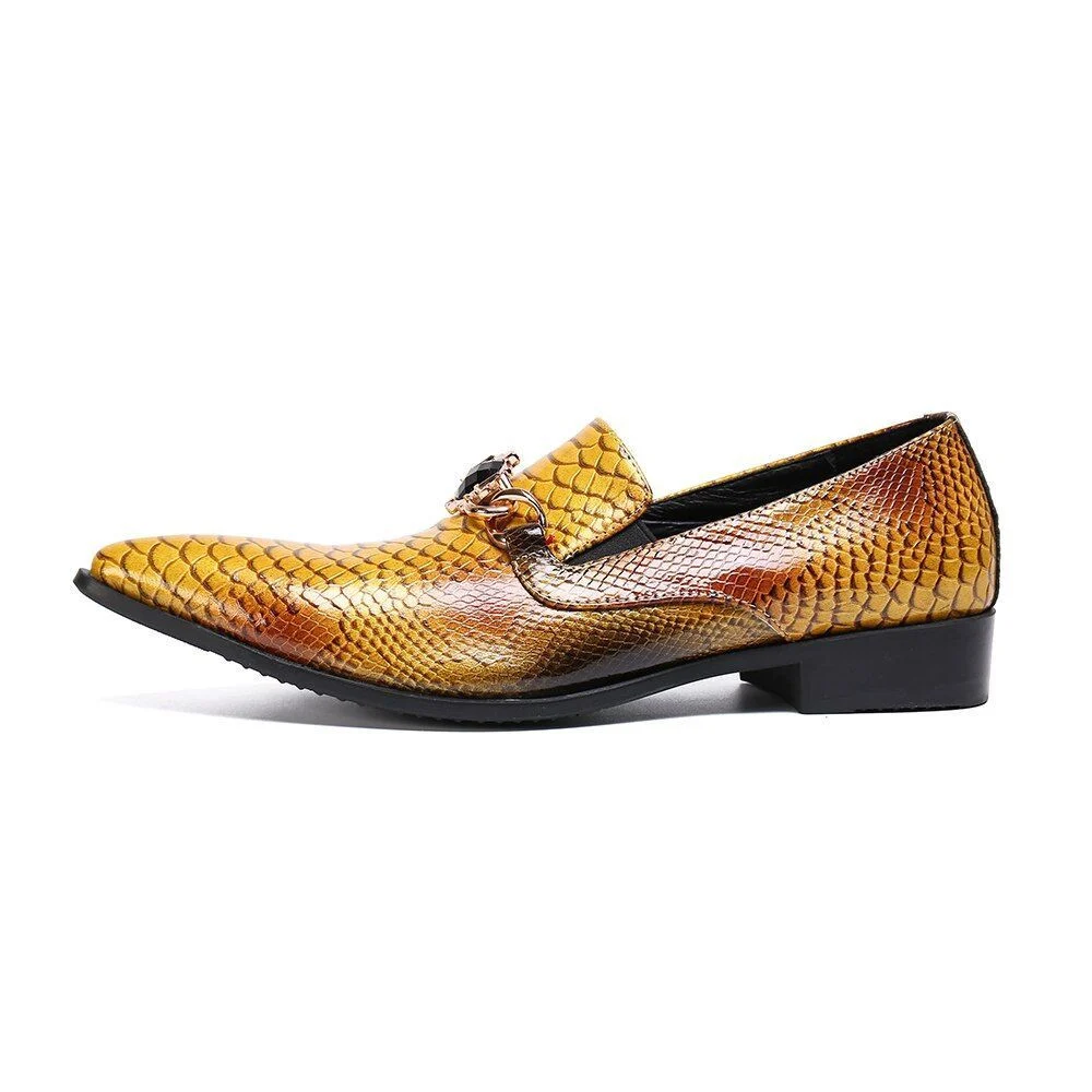 Christia Bella New Fashion Genuine Leather Business Shoes - Plus Size Crystal Chain Slip-On Pointed Toe Formal Dress Shoes - Image 2