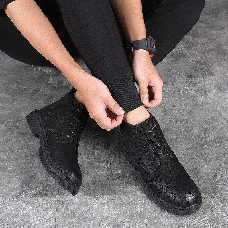 Men's British High Boots - Genuine Leather Outdoor Business Military High-Top Boots - Image 3