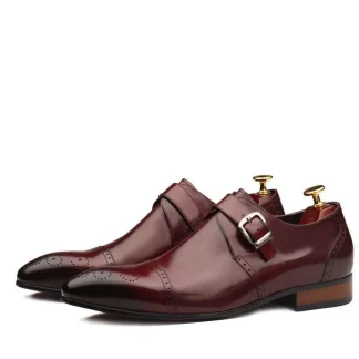 Sipriks Men's Single Monk Strap Cap Toe Brogues - Italian Classic Dress Shoes