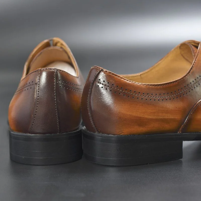 Luxury Genuine Leather Pointed Toe Oxfords - Mixed Brown Handmade Formal Dress Shoes for Men - Image 5