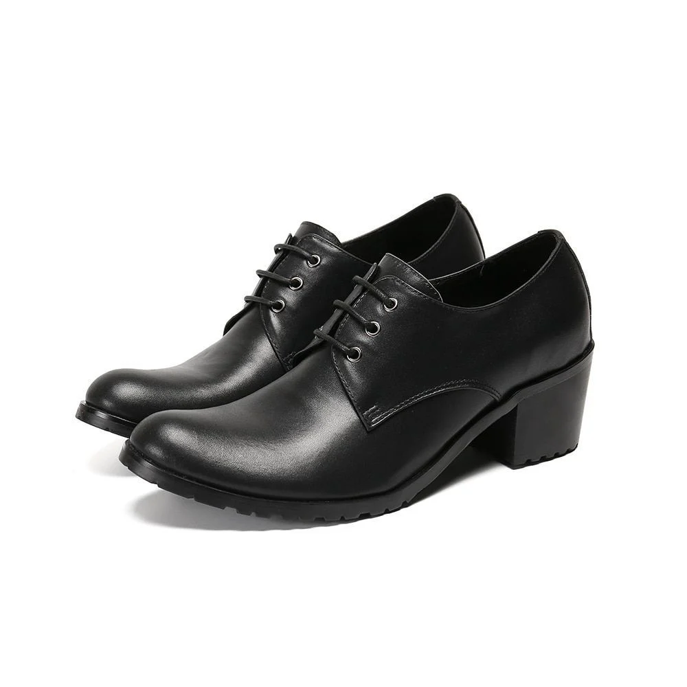 Italian Handmade Leather High Heel Oxford Shoes - Height-Increasing Formal Brogue Shoes for Men - Image 7