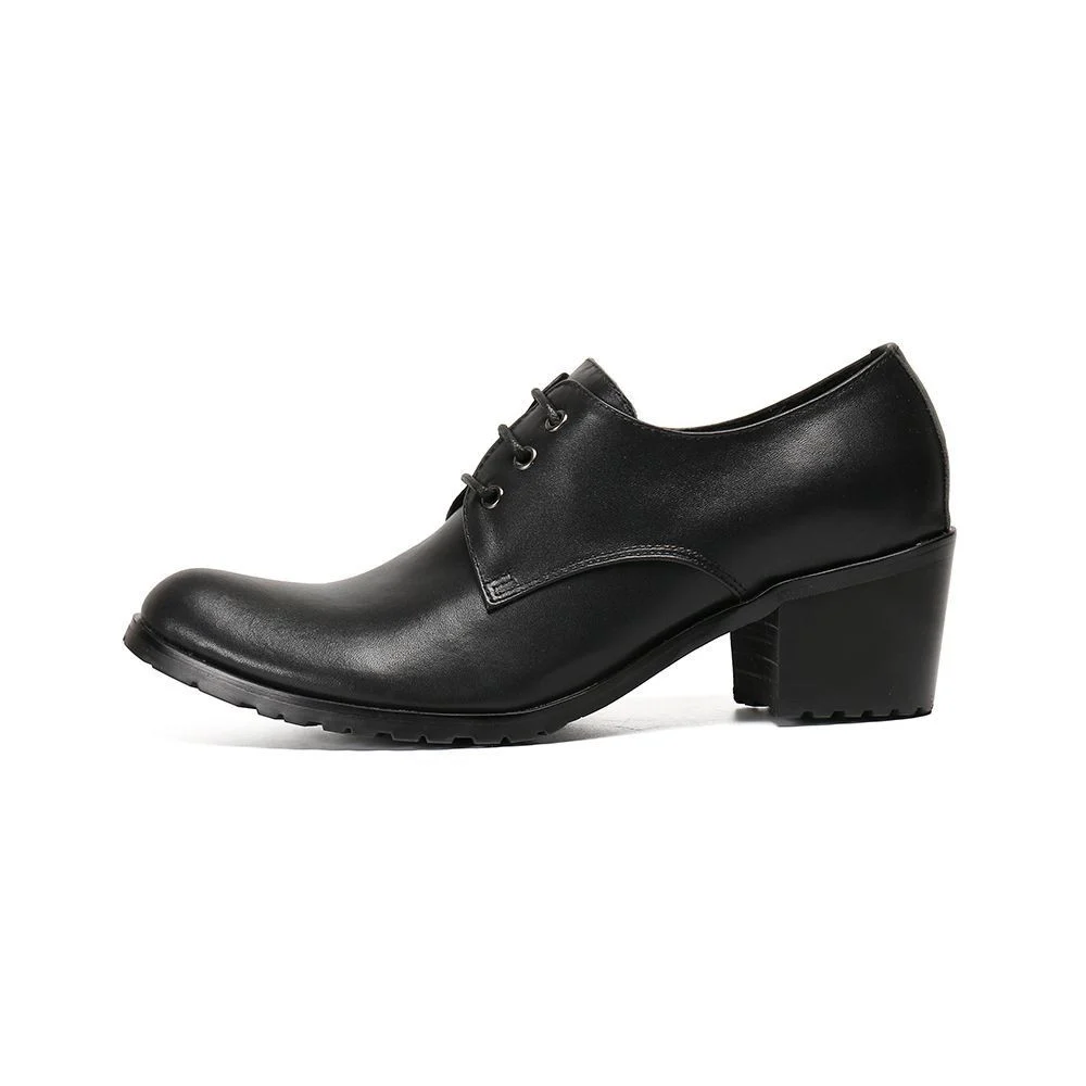 Italian Handmade Leather High Heel Oxford Shoes - Height-Increasing Formal Brogue Shoes for Men - Image 4