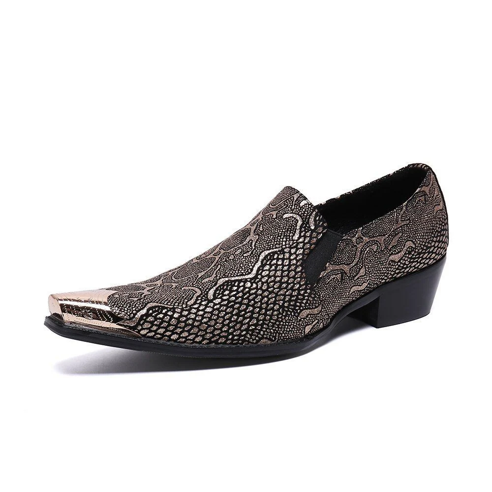 Genuine Leather Slip-On Shoes - Large Size Metal Square Toe Formal Dress Shoes for Men - Image 3