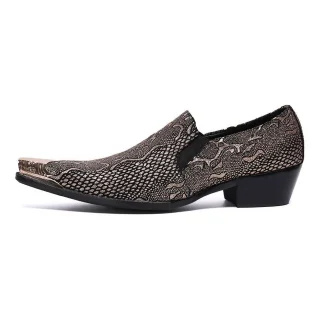 Genuine Leather Slip-On Shoes - Large Size Metal Square Toe Formal Dress Shoes for Men