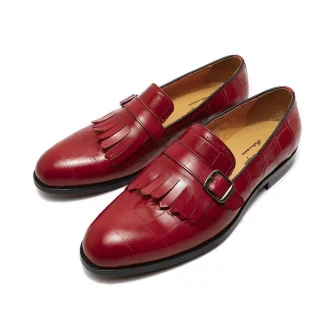 Luxury Red Leather Pointed Toe Loafers - Elegant Slip-On Dress Shoes for Men
